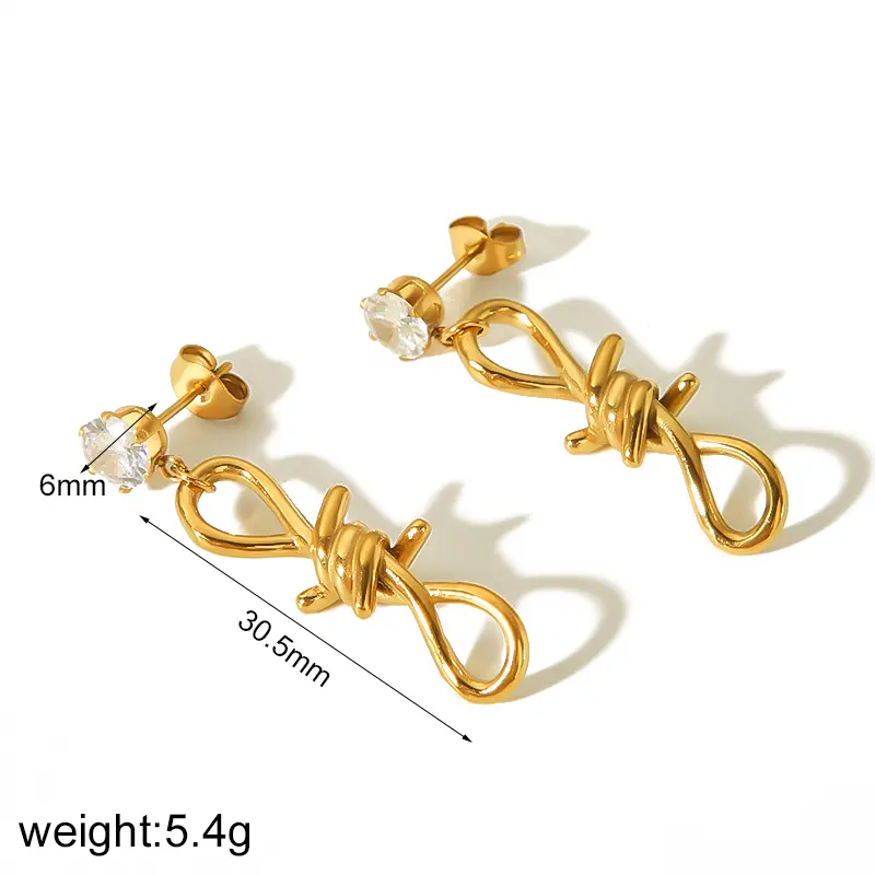 1 Pair Simple Sweet Style Twist Knot Shape Stainless Steel 18K Gold Plated Inlay Rhinestone Women's Drop Earrings h5 Picture2